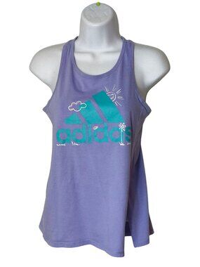 Adidas Girls L 14 Tank Top Lilac Racerback Split Sides Casual Sporty Activewear